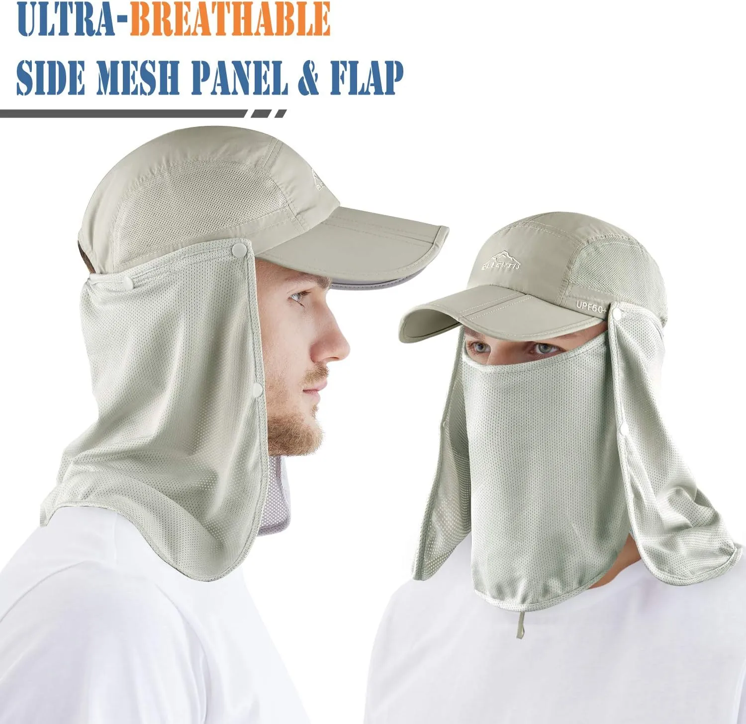 ELLEWIN Outdoor Sun Hat for Men Women UPF 50  Fishing UV Hat with Neck Flap Face Cover for Sun Protection