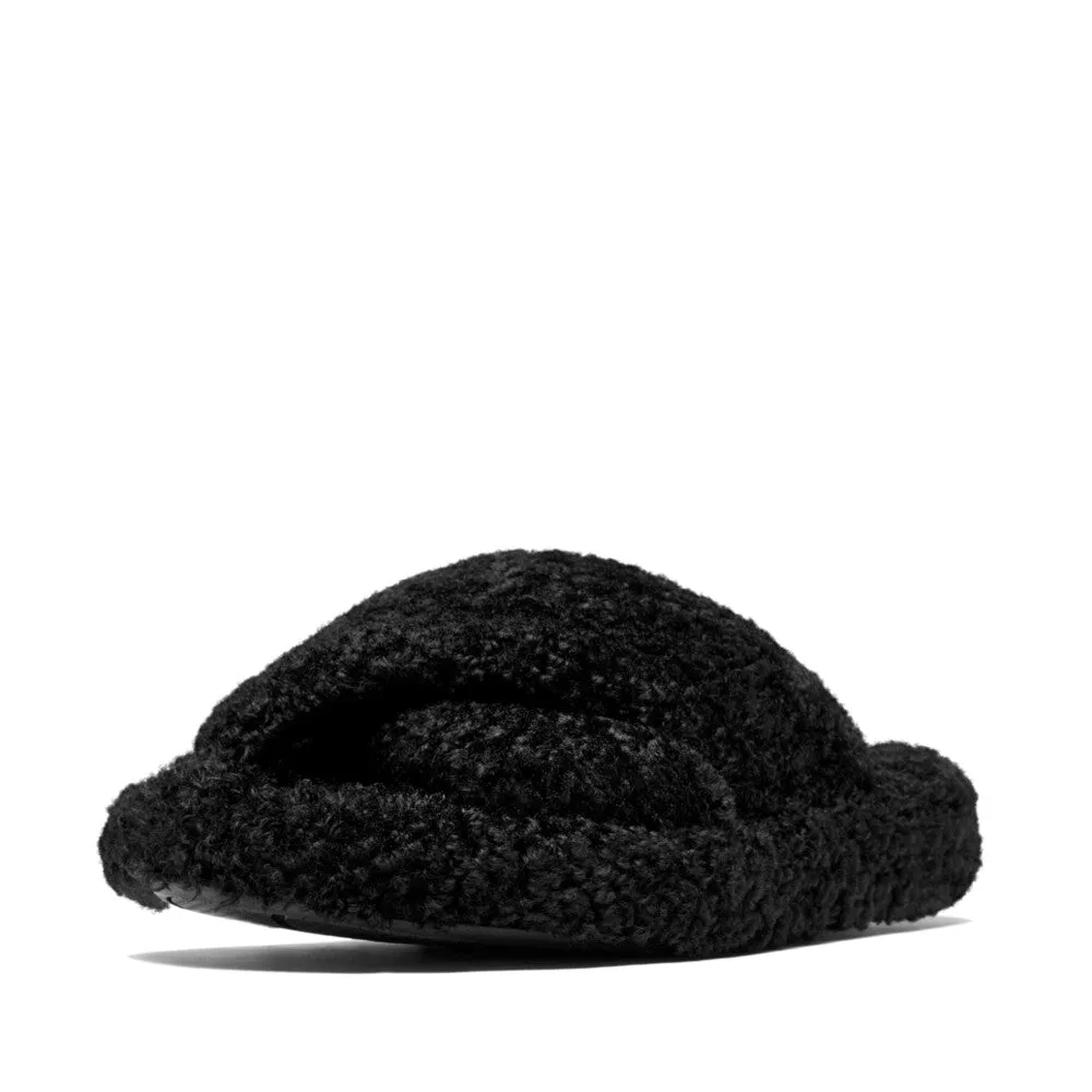 Fitflop IQushon D-Luxe Padded Teddy Cross Slides All Black
