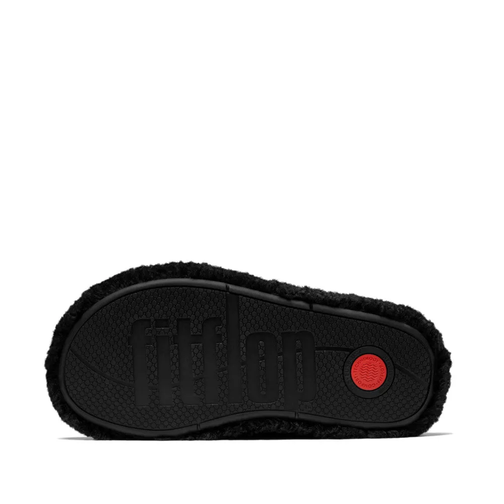 Fitflop IQushon D-Luxe Padded Teddy Cross Slides All Black