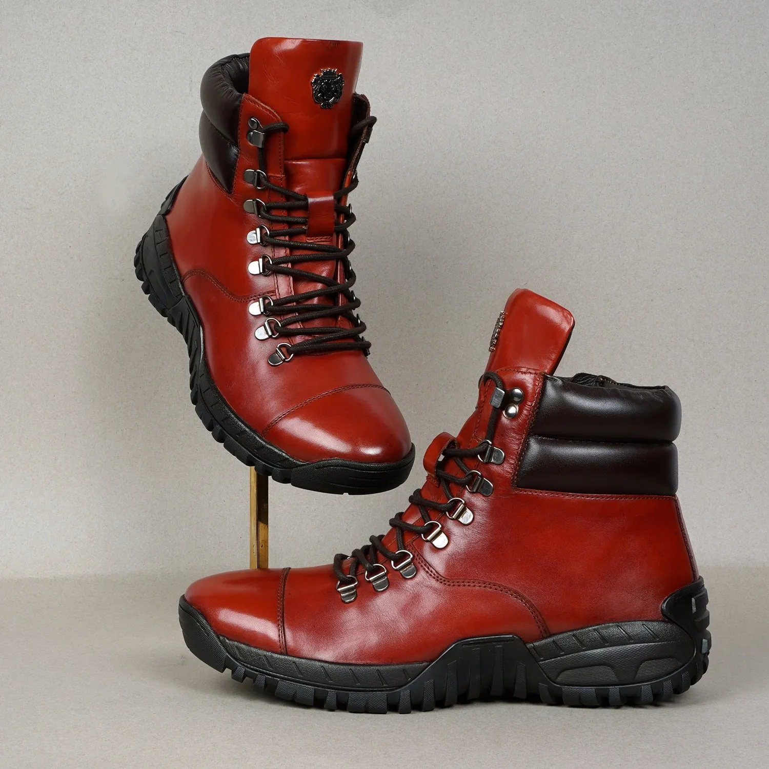 High Ankle Military Boot in Cognac Leather
