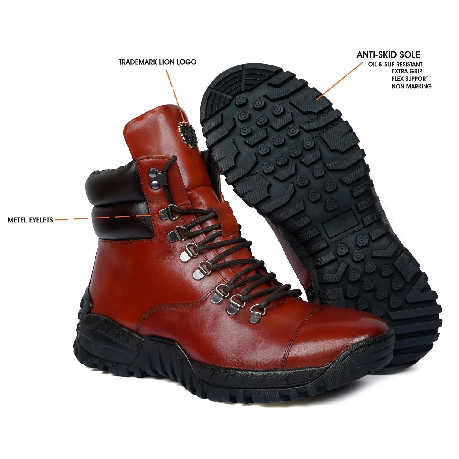 High Ankle Military Boot in Cognac Leather