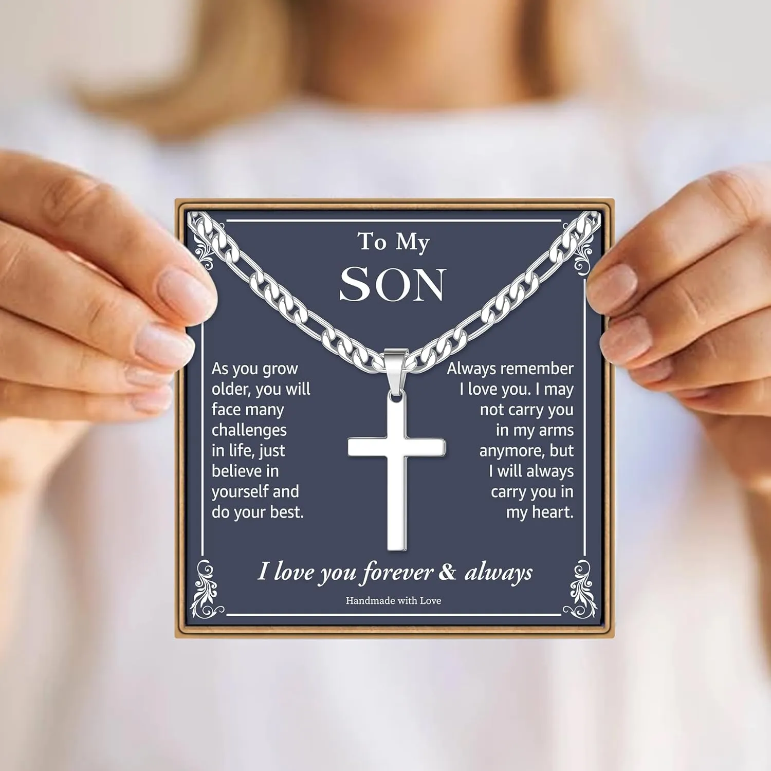 IEFLIFE Cross Necklaces Gifts for Men Him - Silver Figaro Chain Stainless Steel Cross Necklace Jewelry, Anniversary Birthday Gift for Dad Husband Brother Son Grandson Gift
