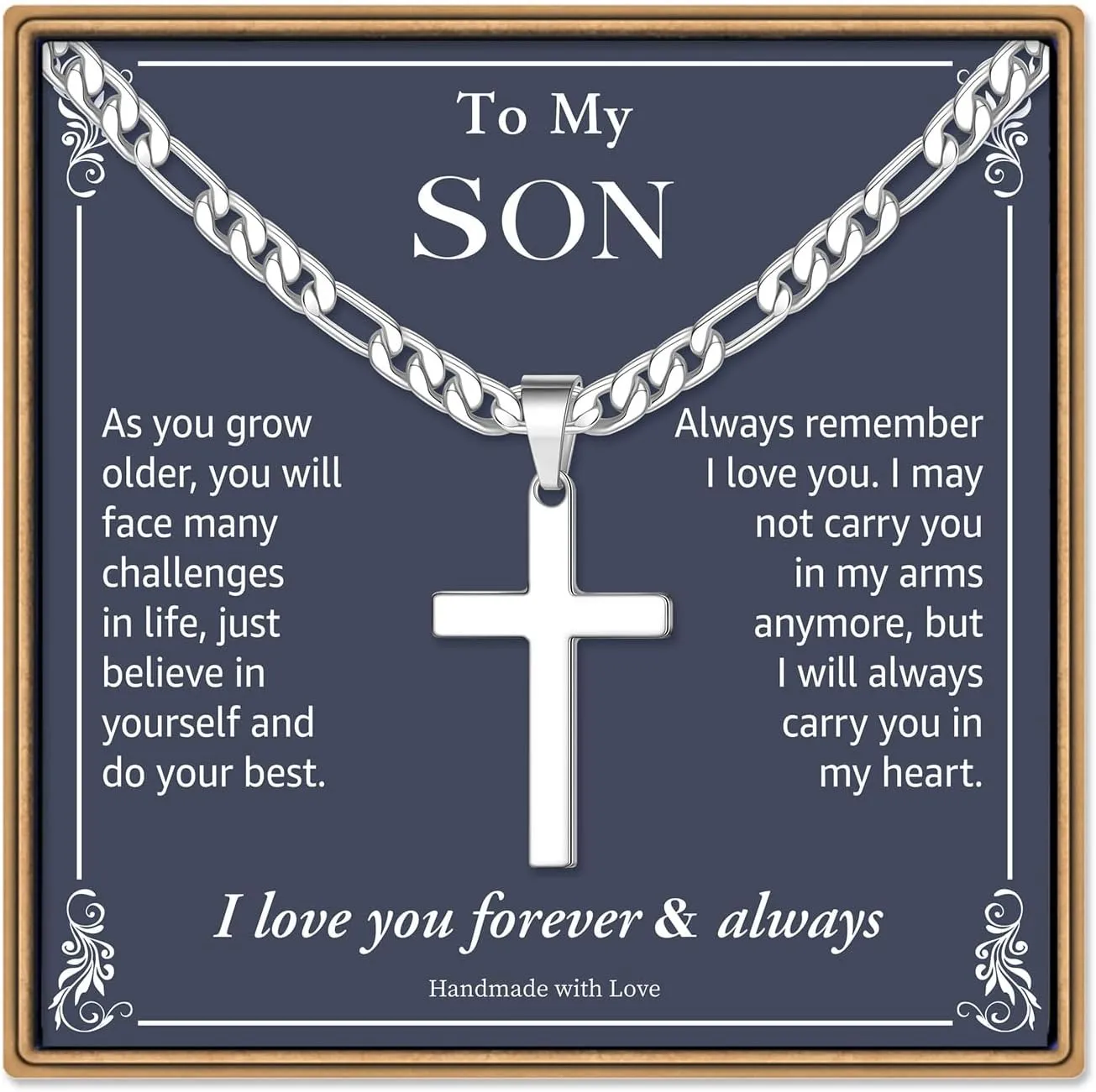 IEFLIFE Cross Necklaces Gifts for Men Him - Silver Figaro Chain Stainless Steel Cross Necklace Jewelry, Anniversary Birthday Gift for Dad Husband Brother Son Grandson Gift