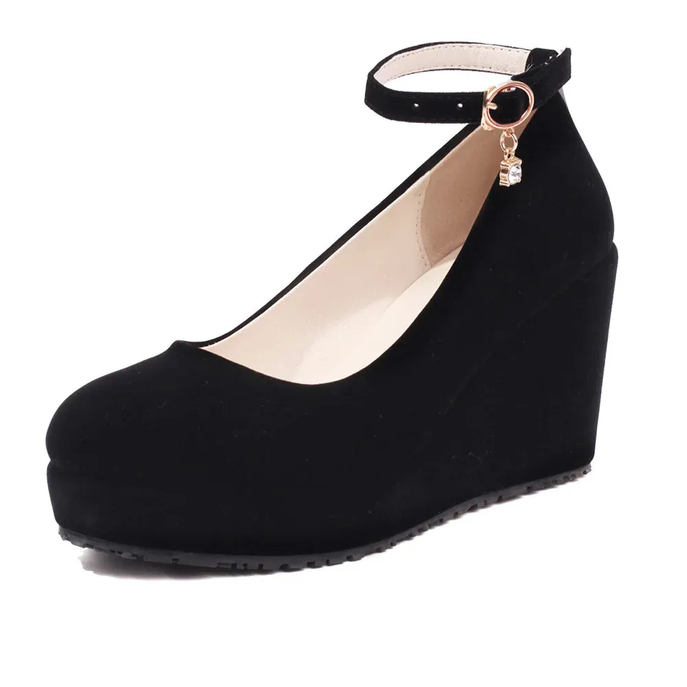 Mary Jane Velvet Wedge Heel Pump