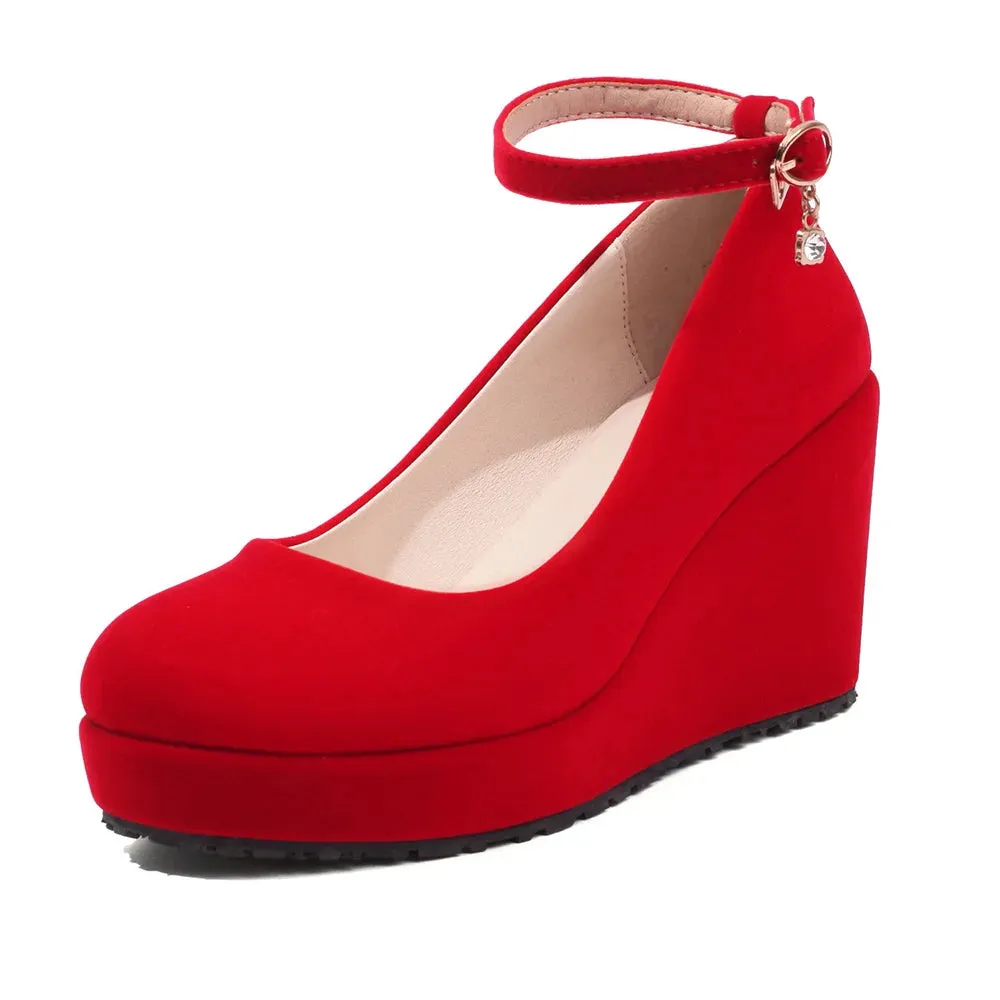 Mary Jane Velvet Wedge Heel Pump