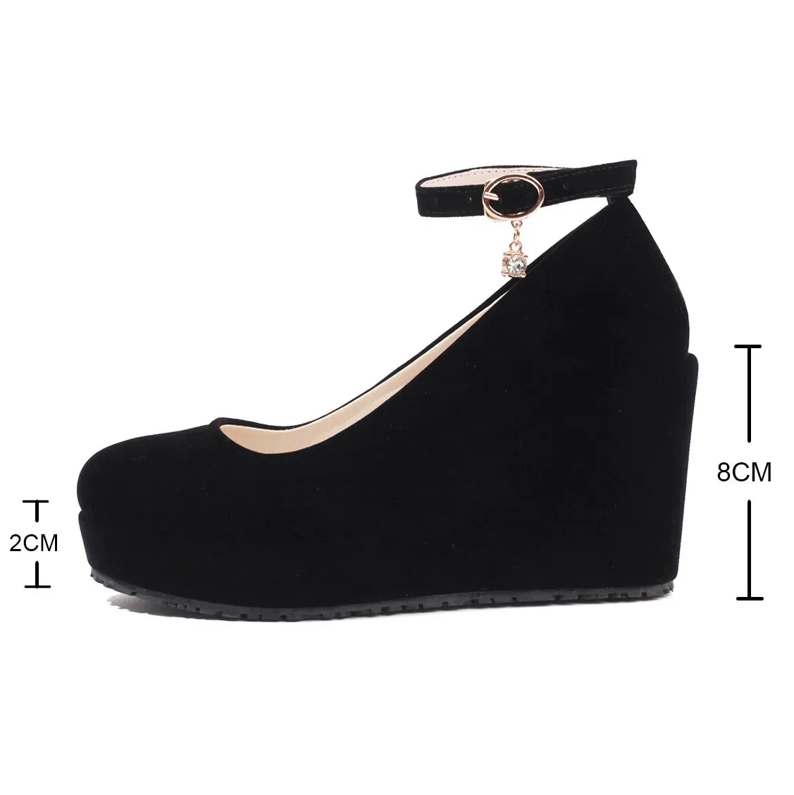 Mary Jane Velvet Wedge Heel Pump