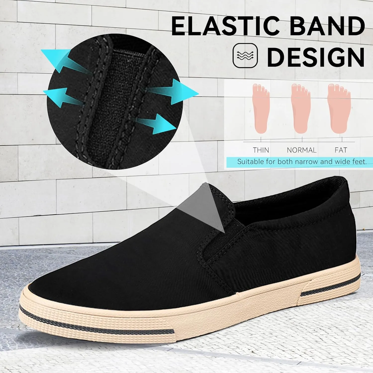 Mens Slip on Canvas Loafers Casual Shoes Sneakers Comfy Walking Slipers Shoes Pain Relief for Men Black Fashion Breathable Loafers