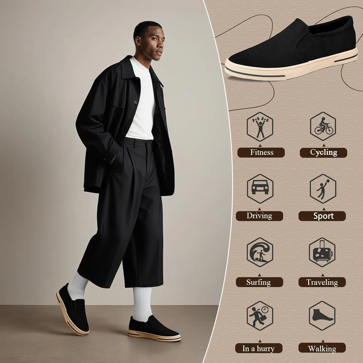 Mens Slip on Canvas Loafers Casual Shoes Sneakers Comfy Walking Slipers Shoes Pain Relief for Men Black Fashion Breathable Loafers