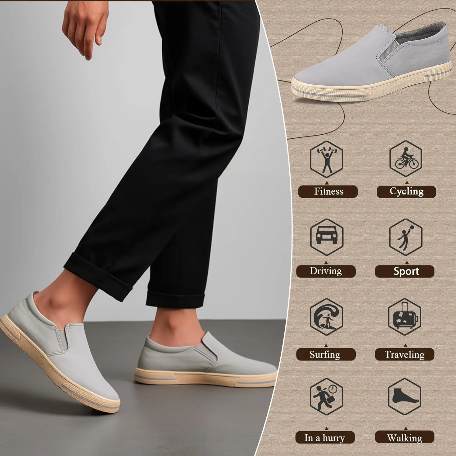 Mens Slip on Canvas Loafers Casual Shoes Sneakers Comfy Walking Slipers Shoes Pain Relief for Men Black Fashion Breathable Loafers