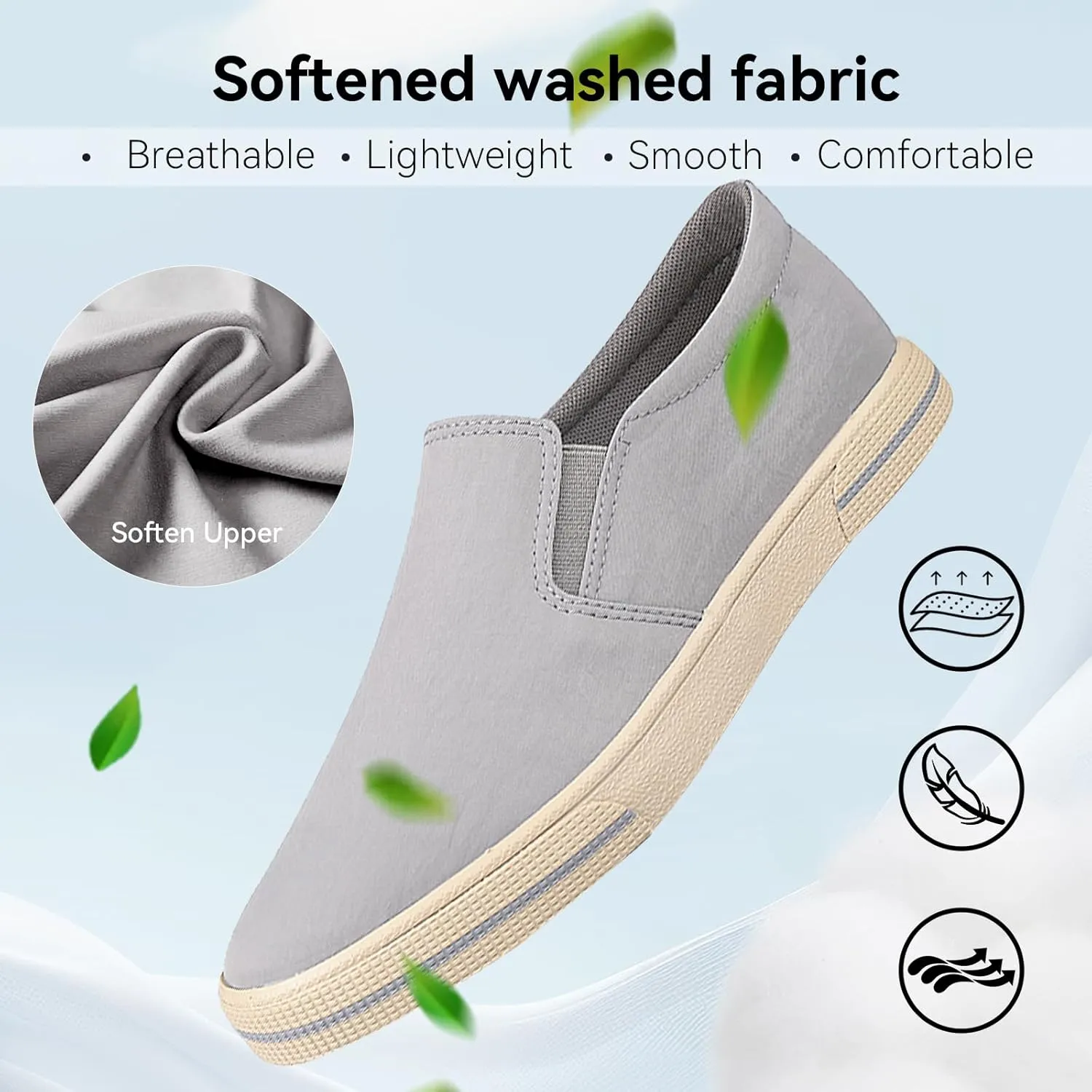 Mens Slip on Canvas Loafers Casual Shoes Sneakers Comfy Walking Slipers Shoes Pain Relief for Men Black Fashion Breathable Loafers