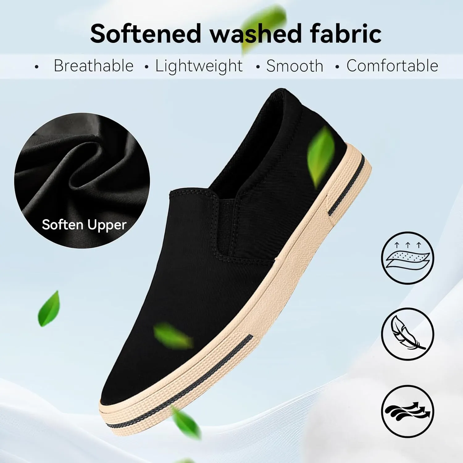 Mens Slip on Canvas Loafers Casual Shoes Sneakers Comfy Walking Slipers Shoes Pain Relief for Men Black Fashion Breathable Loafers