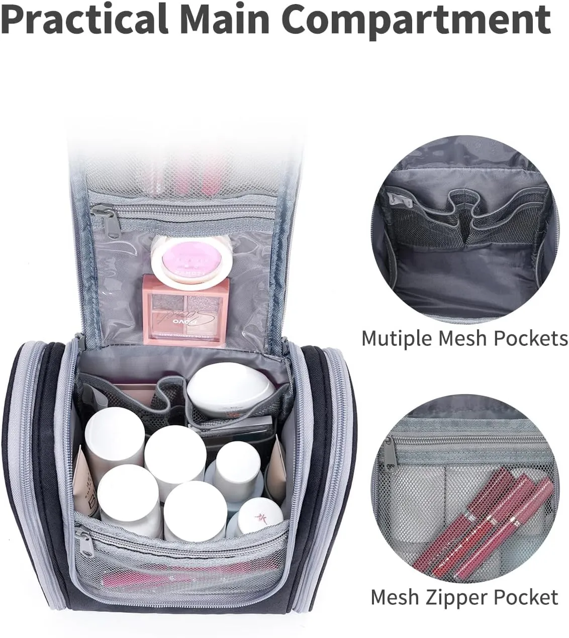 Narwey Small Hanging Travel Toiletry Bag Cosmetic Make up Organizer for Women and Men (Medium, Black)