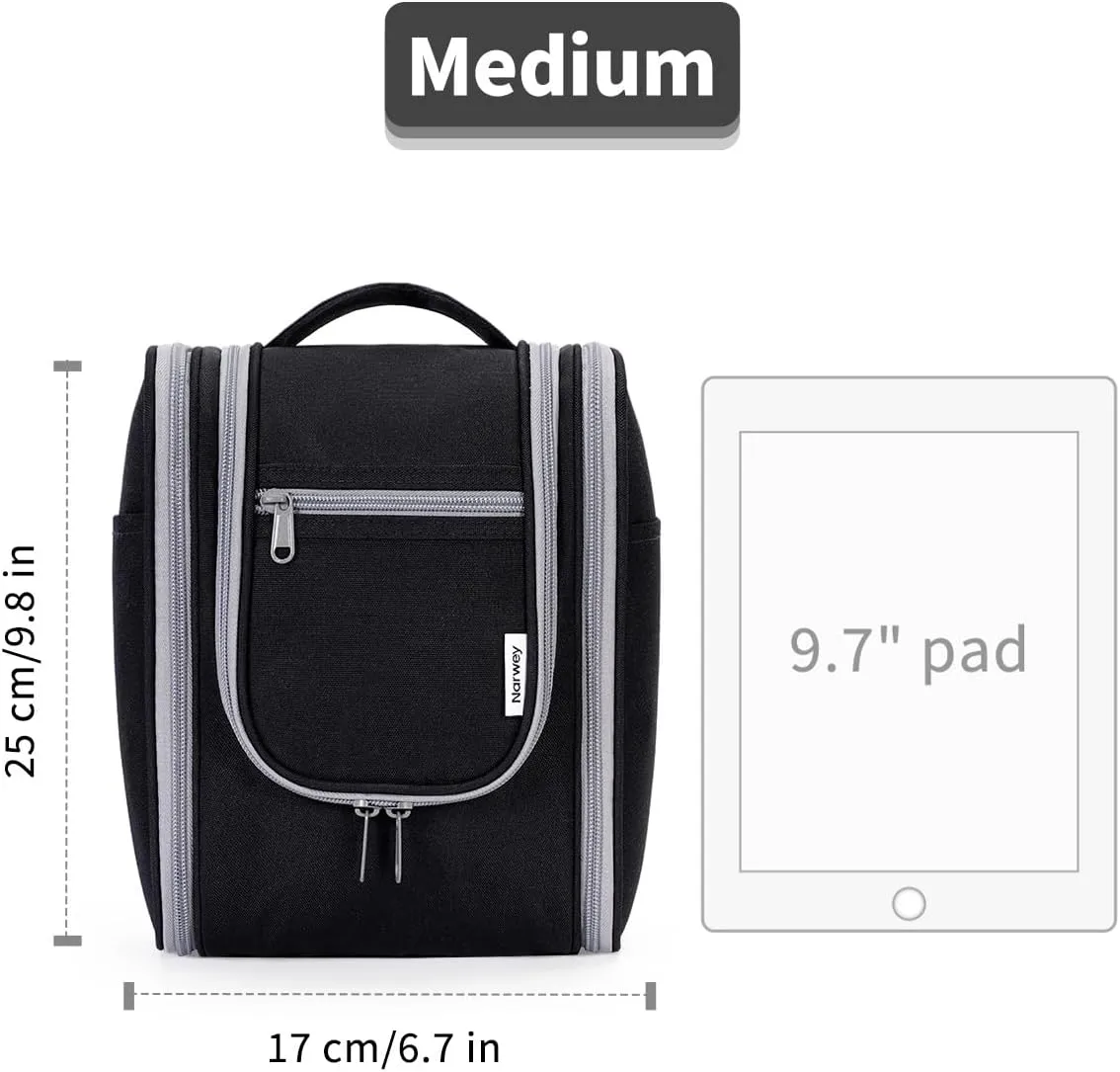 Narwey Small Hanging Travel Toiletry Bag Cosmetic Make up Organizer for Women and Men (Medium, Black)