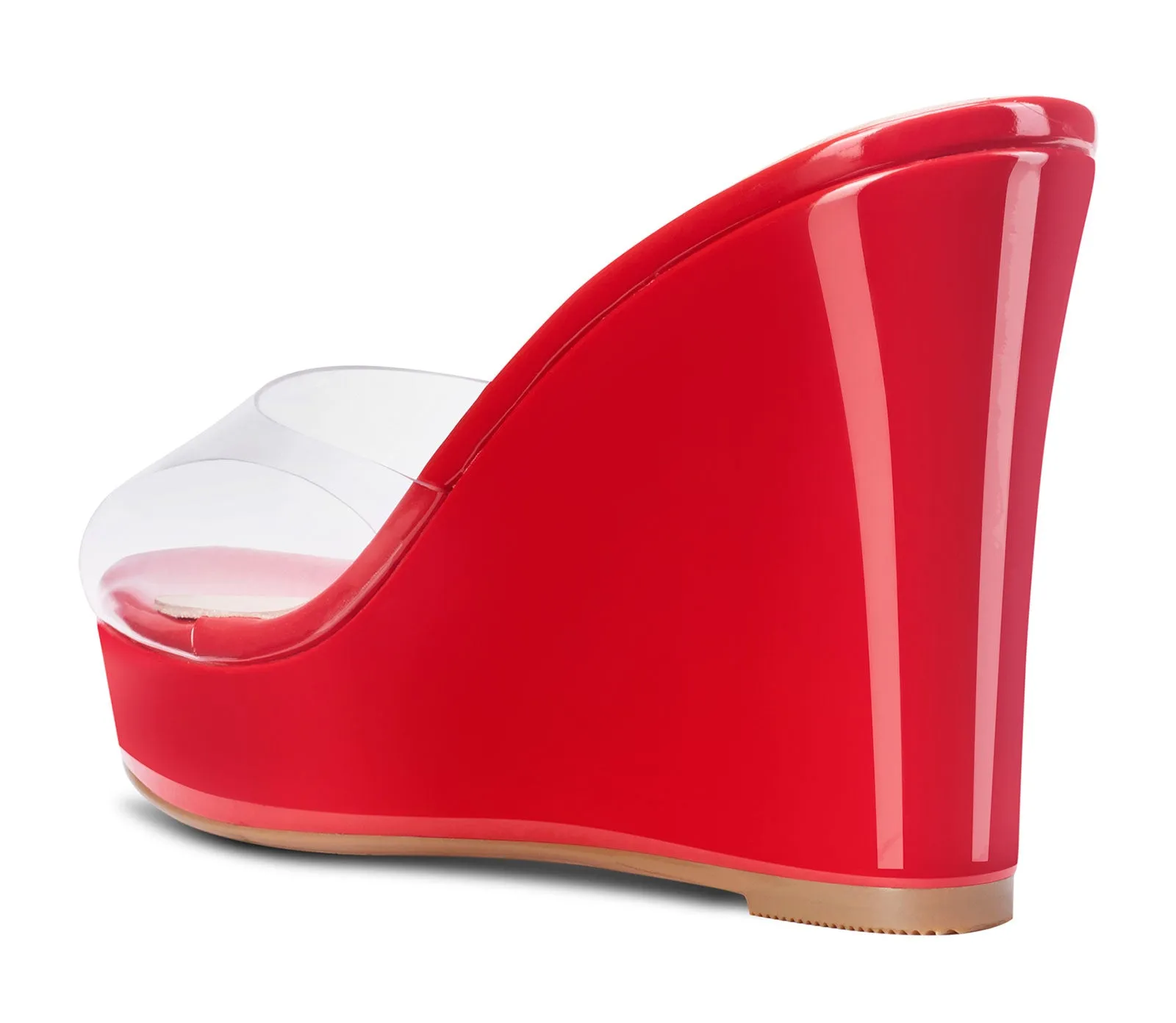 NobleOnly Womens High Heels Platform Wedge Sandals Clear Transparent Comfortable Slippers Leather Lining Slip-on Office Shoes 10CM Heel