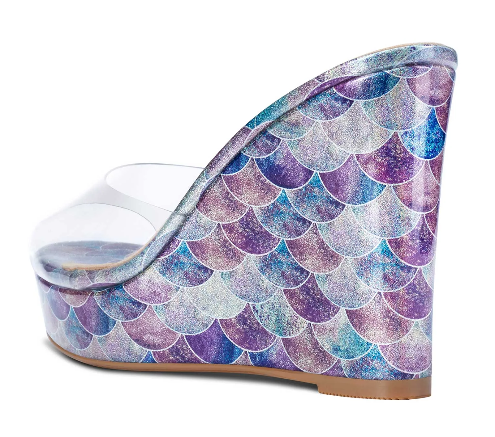 NobleOnly Womens High Heels Platform Wedge Sandals Clear Transparent Comfortable Slippers Leather Lining Slip-on Office Shoes 10CM Heel