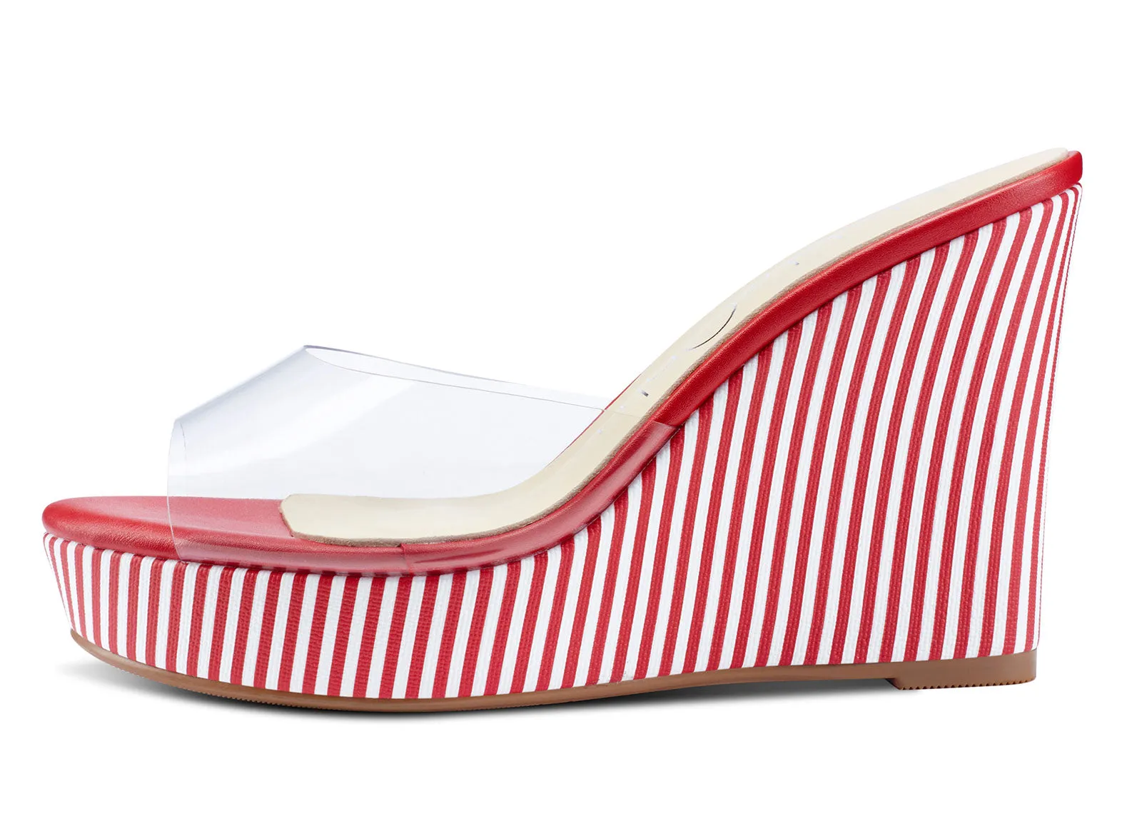 NobleOnly Womens High Heels Platform Wedge Sandals Clear Transparent Comfortable Slippers Leather Lining Slip-on Office Shoes 10CM Heel