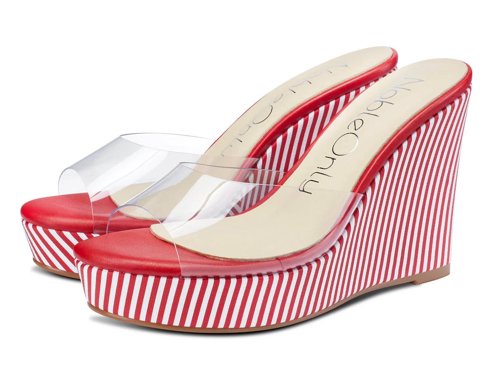 NobleOnly Womens High Heels Platform Wedge Sandals Clear Transparent Comfortable Slippers Leather Lining Slip-on Office Shoes 10CM Heel