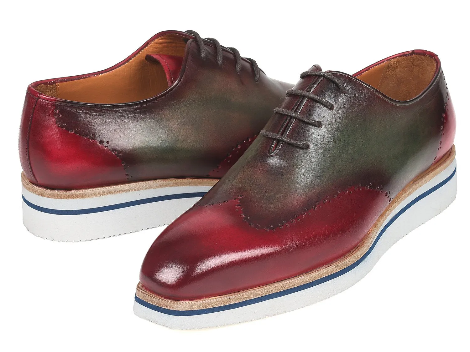 Paul Parkman Men's Bordeaux & Green Wingtip Oxfords