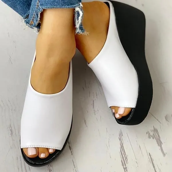 Peep Toe Muffin Wedge Slippers