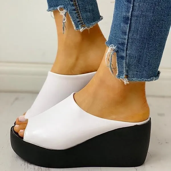 Peep Toe Muffin Wedge Slippers