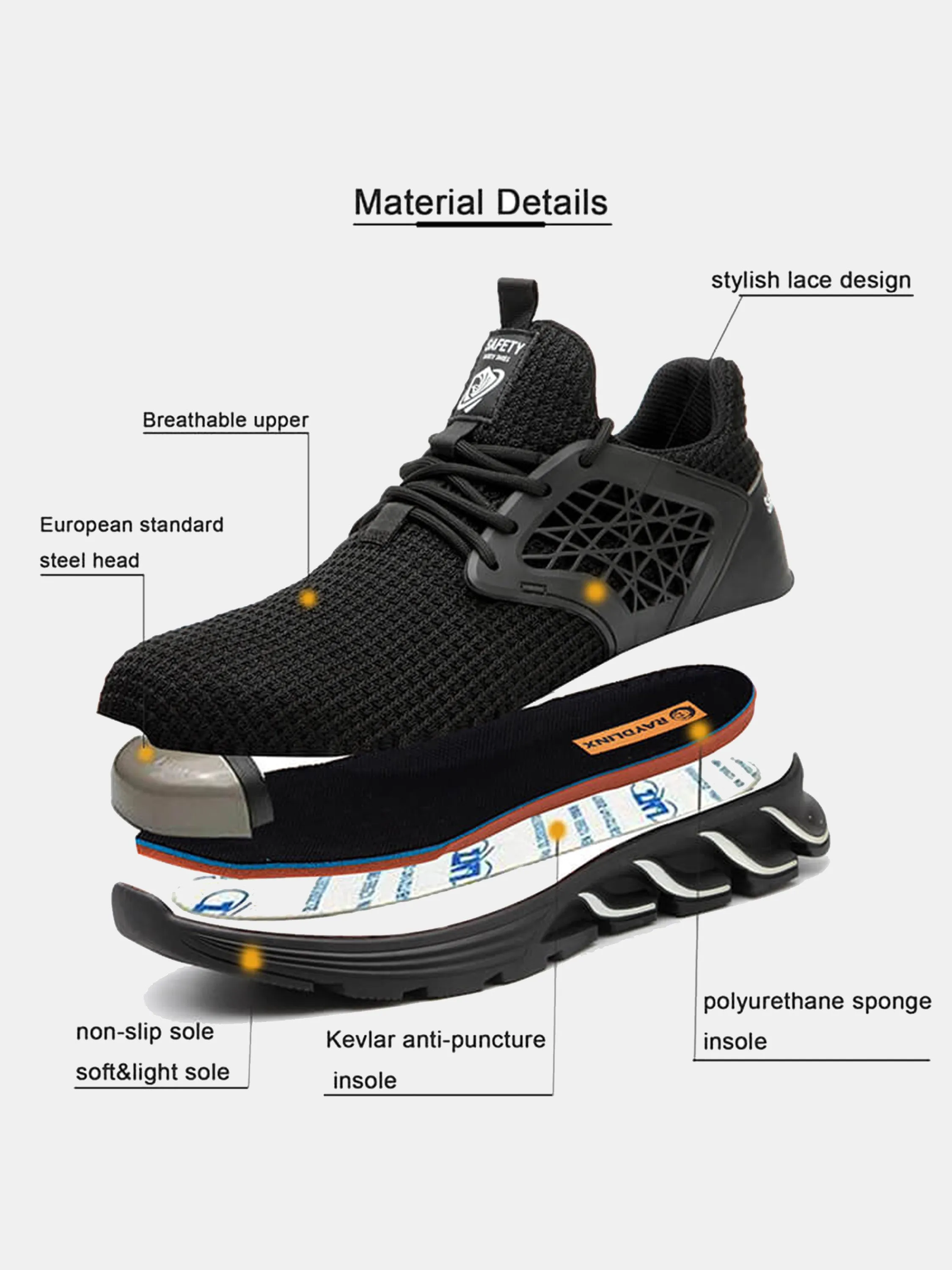 Raydlinx Men's F18 Steel Toe Lightweight Safety Shoes