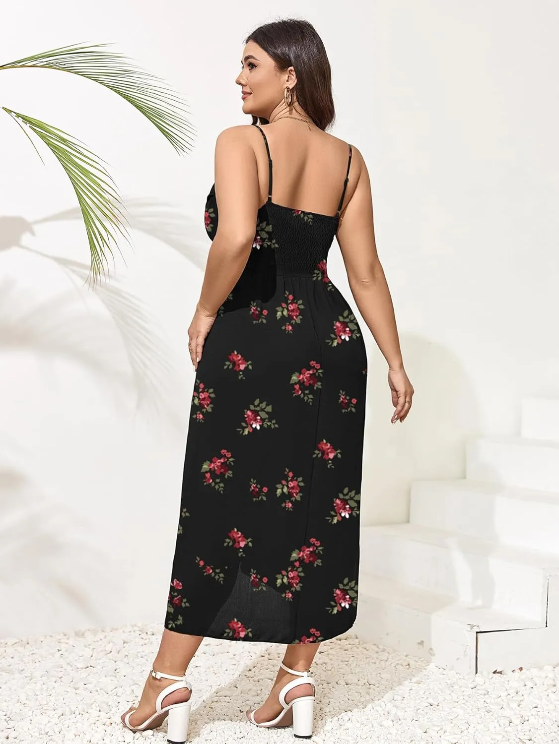 SCOMCHIC Women's Plus Size Dress Sleeveless Spaghetti Strap Cowl Neck Wrap Party Cocktail Cami Dress