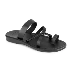 Sophia - Leather Braided Flat Sandal | Black