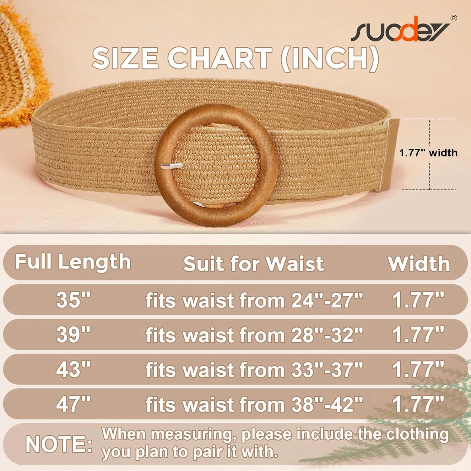 SUOSDEY Straw Woven stretchy Waist Belt for Women Dresses,Wide Boho Braided Elastic Belt with Round Buckle