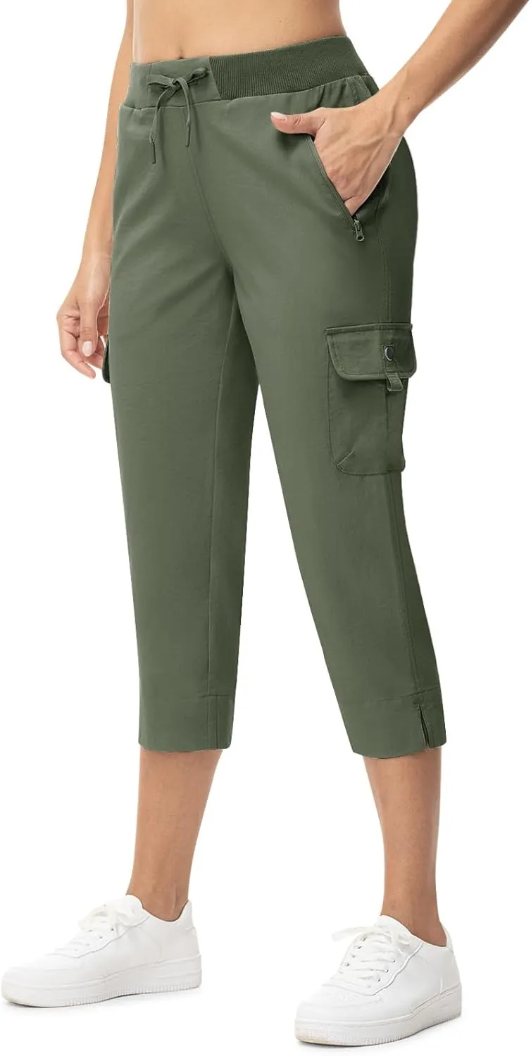 TBMPOY Women's Capri Pants Lightweight Quick Dry Hiking Cargo Pockets Casual Water Resistant Travel Cropped Cotton