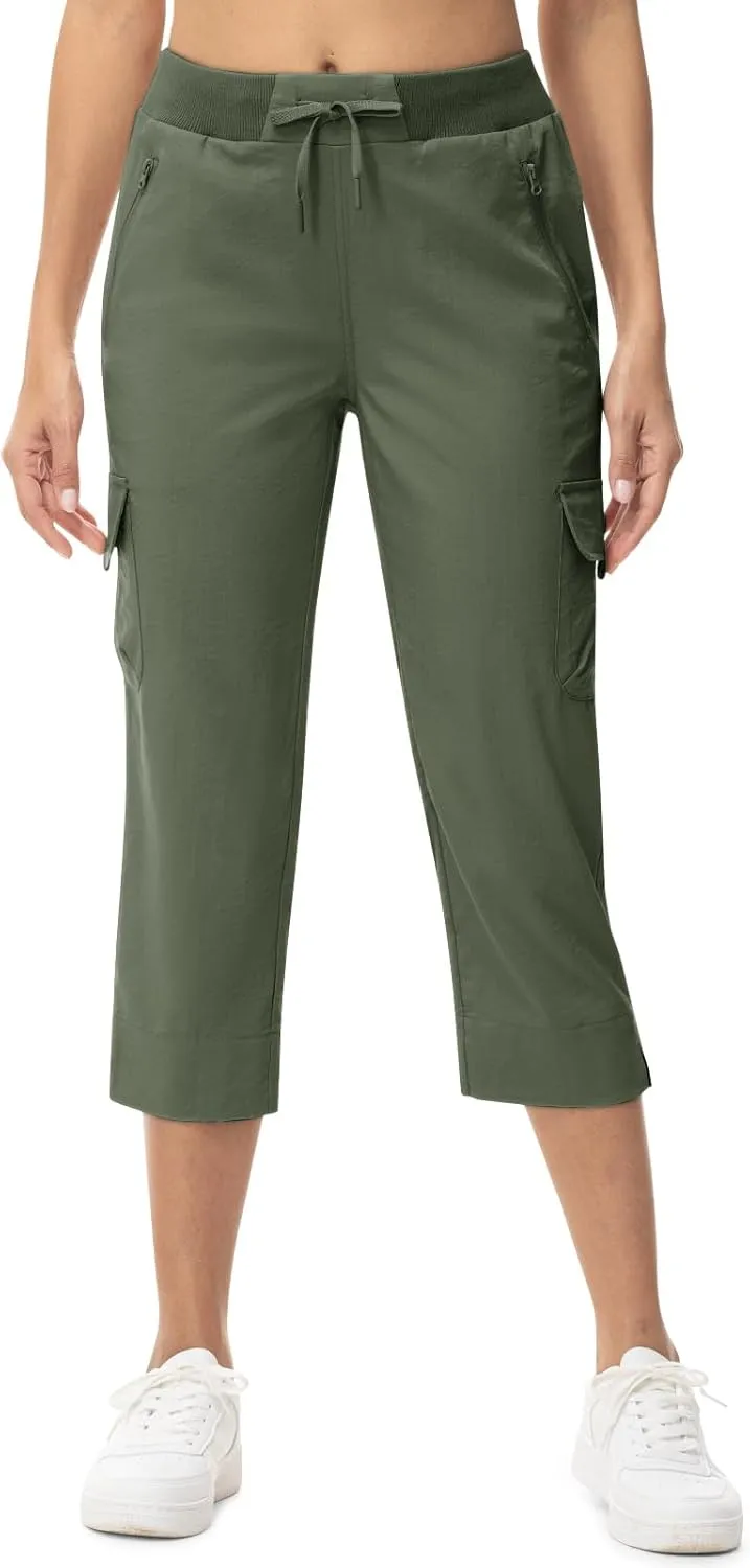 TBMPOY Women's Capri Pants Lightweight Quick Dry Hiking Cargo Pockets Casual Water Resistant Travel Cropped Cotton