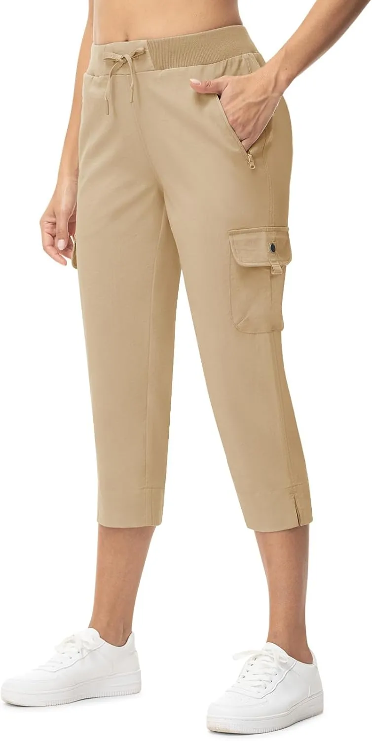 TBMPOY Women's Capri Pants Lightweight Quick Dry Hiking Cargo Pockets Casual Water Resistant Travel Cropped Cotton