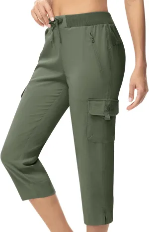 TBMPOY Women's Capri Pants Lightweight Quick Dry Hiking Cargo Pockets Casual Water Resistant Travel Cropped Cotton