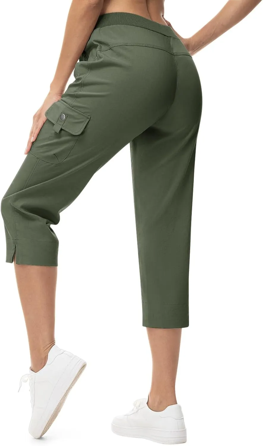 TBMPOY Women's Capri Pants Lightweight Quick Dry Hiking Cargo Pockets Casual Water Resistant Travel Cropped Cotton
