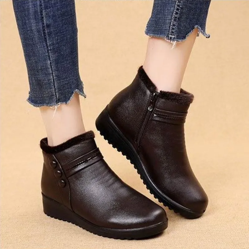 Ultra-warm Leather Winter Plush Snow Boots