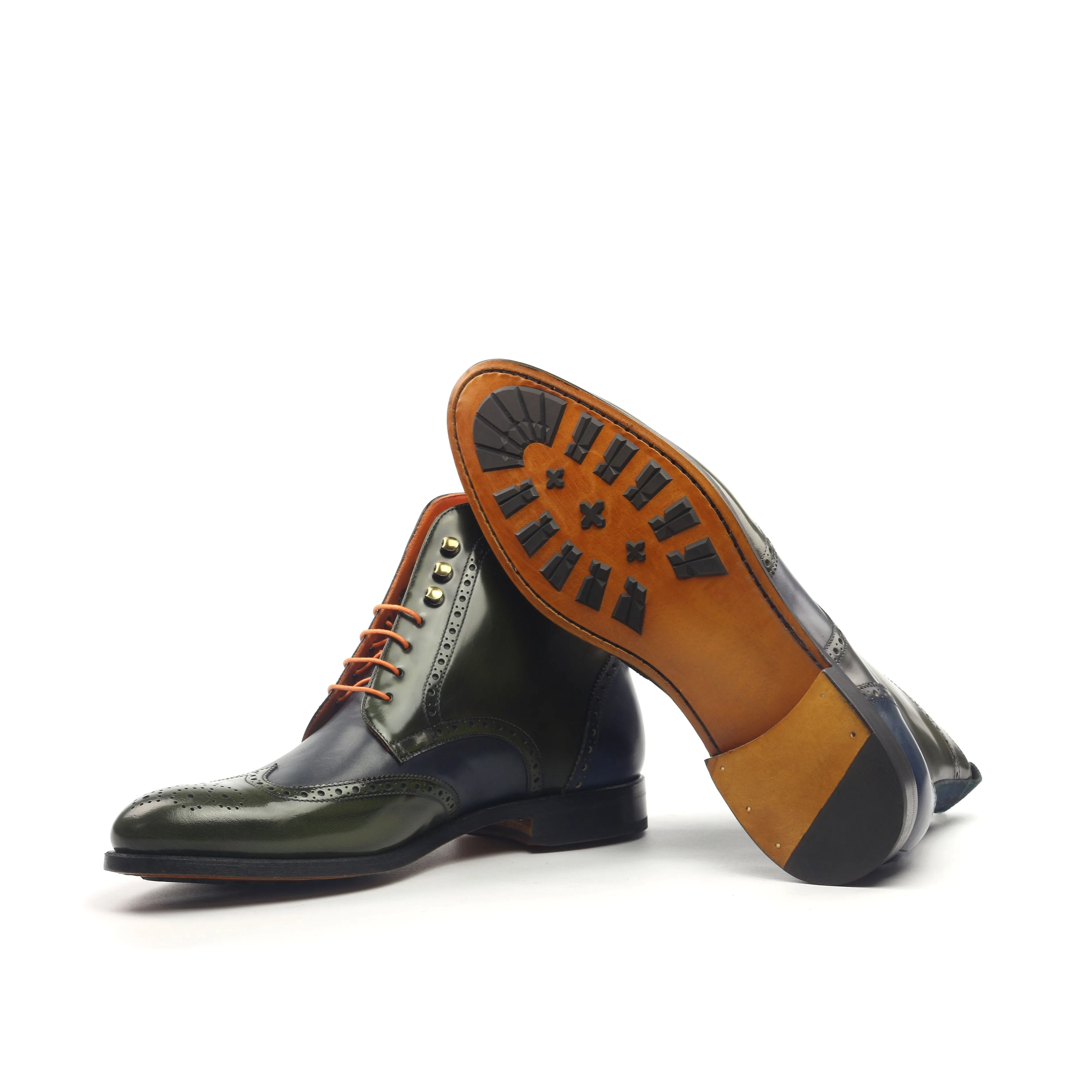 Unique Handcrafted Green/Blue Military Style boot