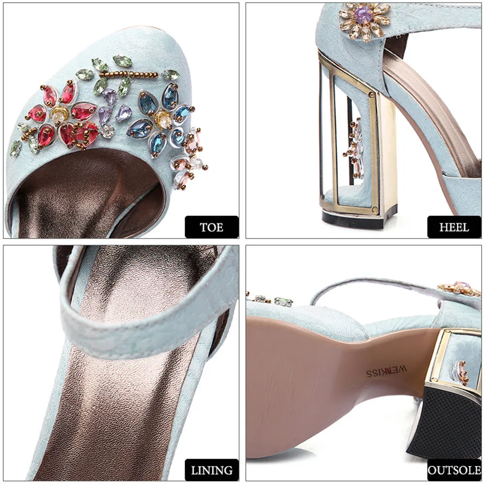 Vintage Handmade Mary Jane Pumps Heels with Rhinestone Decoration