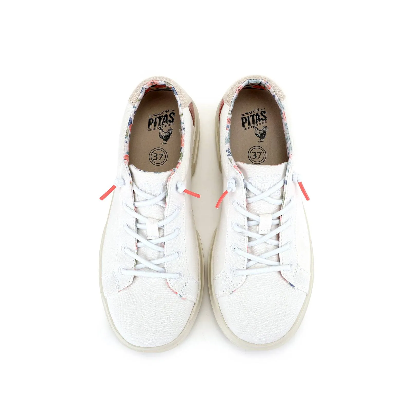 Walk In Pitas Iris Ladies White Textile Elasticated Shoes