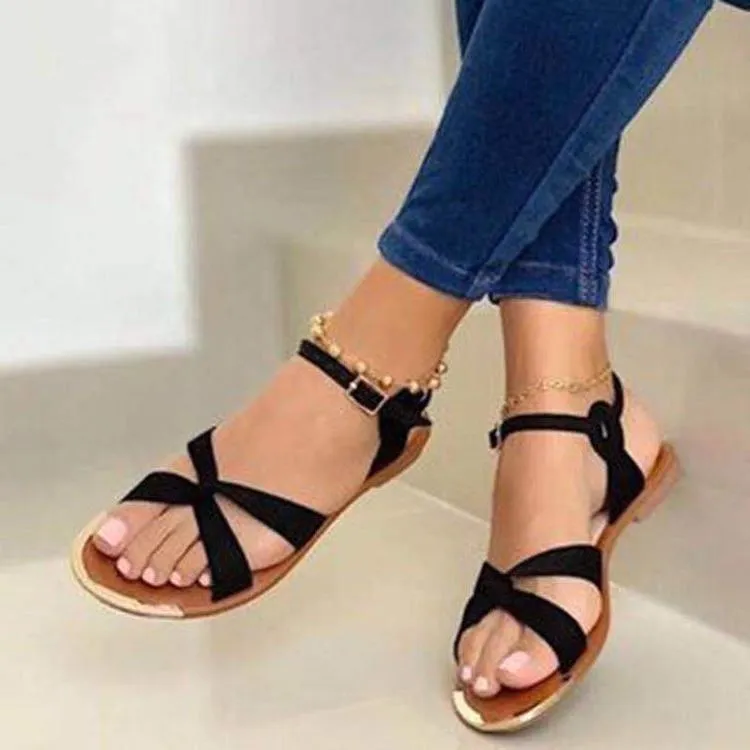 Women criss cross strap summer flat buckle ankle strap sandals