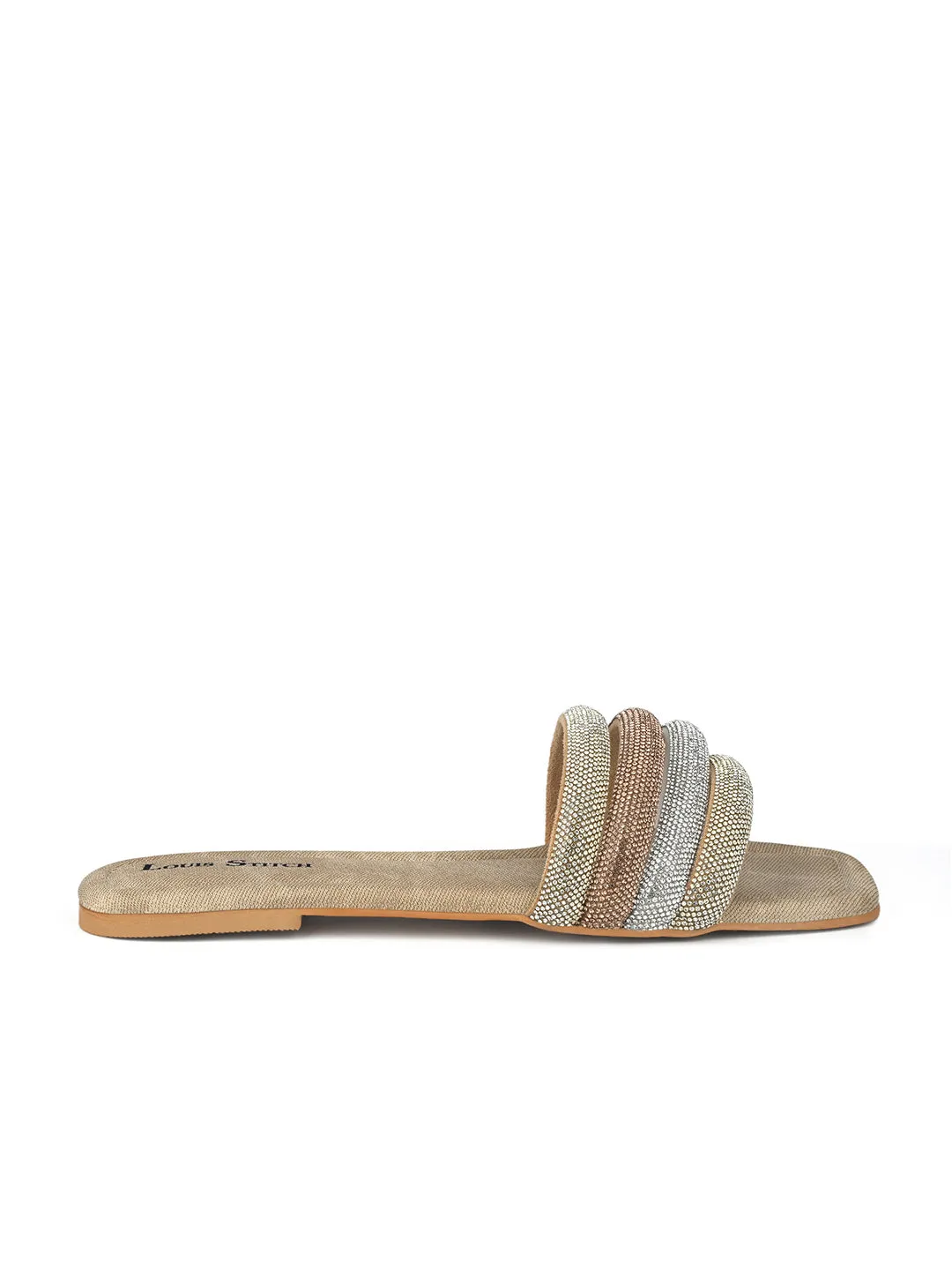 Women's Beige Glitter Strap Flat Heel Lightweight Sandals