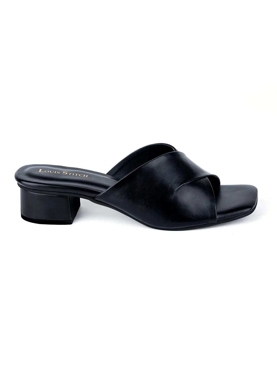 Women's Black Block Heel Mules Lightweight Sandals