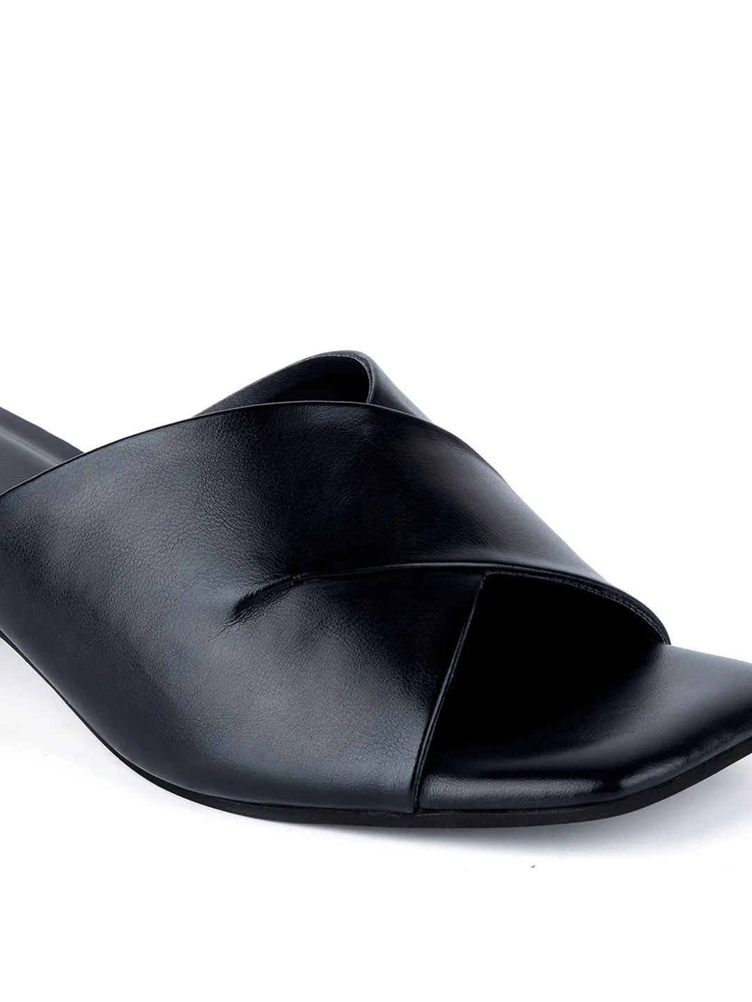 Women's Black Block Heel Mules Lightweight Sandals