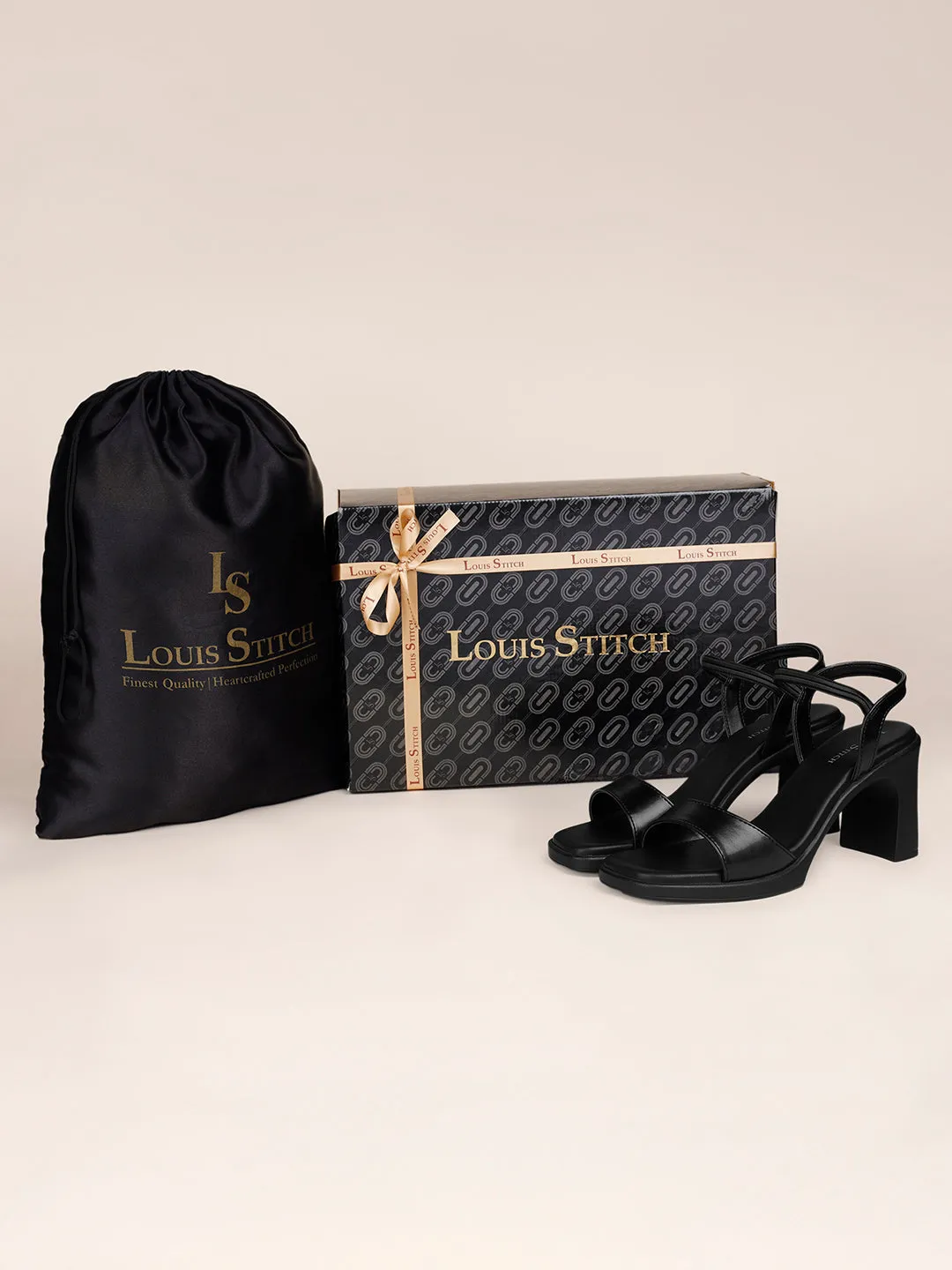 Women's Stylish Block Heel Jet Black Lightweight Sandals