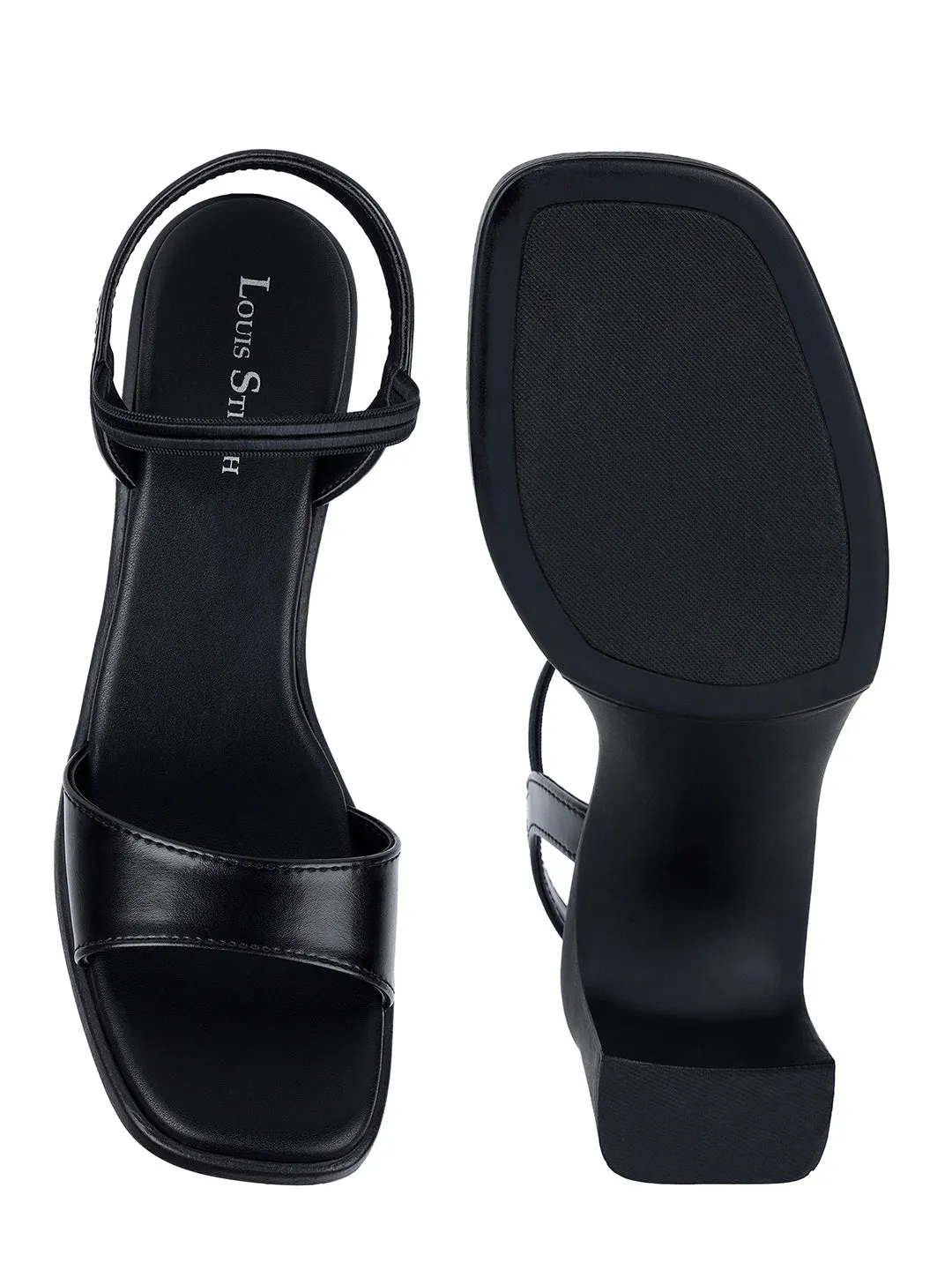 Women's Stylish Block Heel Jet Black Lightweight Sandals