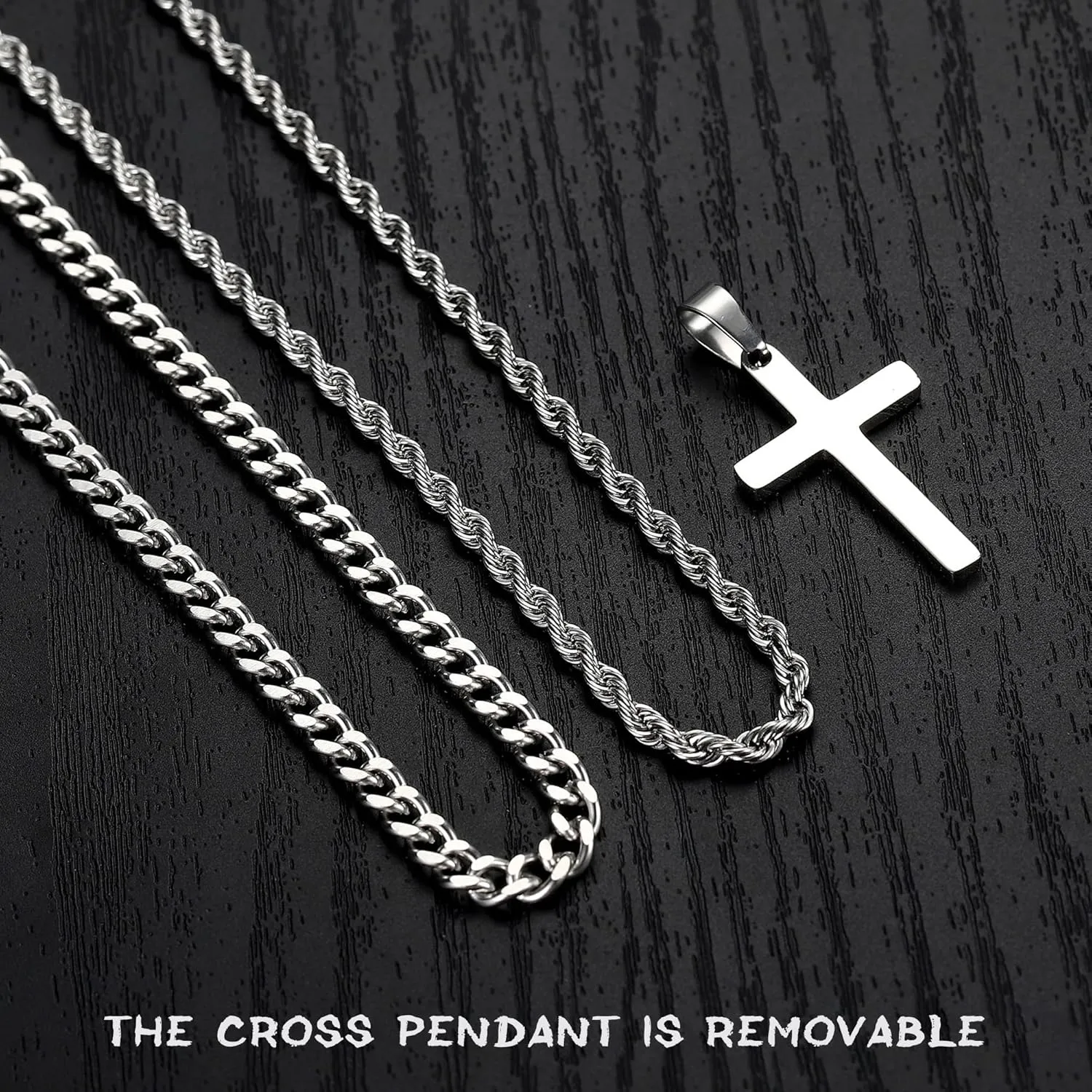 Yooblue Cross Necklace for Men, Gold Black Silver Mens Cross Necklaces Stainless Steel Cross Pendant Necklace Simple Jewelry Gifts Cross Chain Necklace for Men